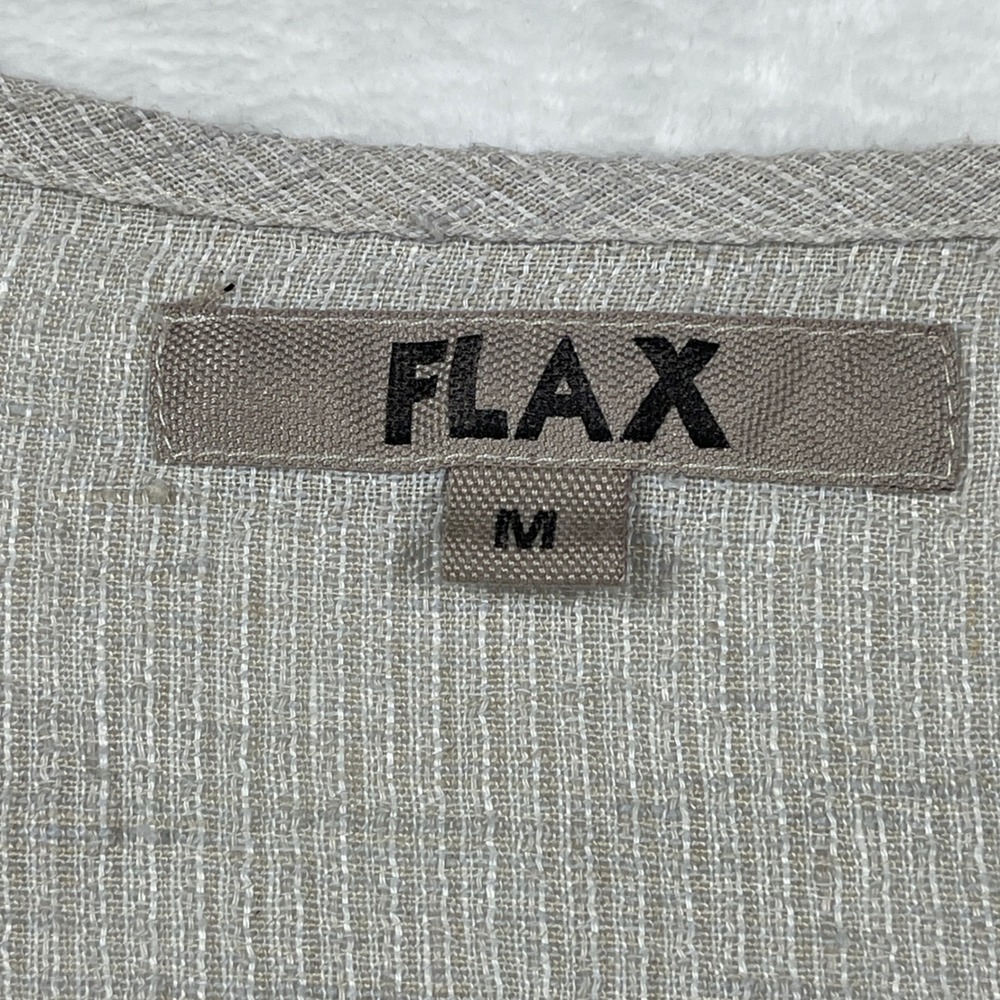 Flax Womens 100% Linen Button Front Tunic Top Beige Oatmeal Lagenlook Pockets M - Picture 2 of 9